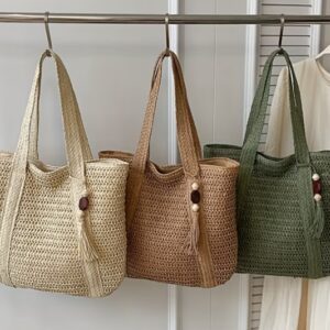 This New Women'S Fashion Solid Color Shoulder Bag Is a Stylish Beach Tote.