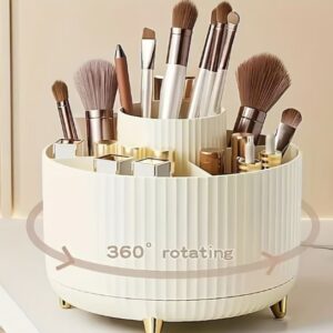360° Rotating Makeup Organizer - 1pc Plastic Cosmetic Storage With 5 Compartments